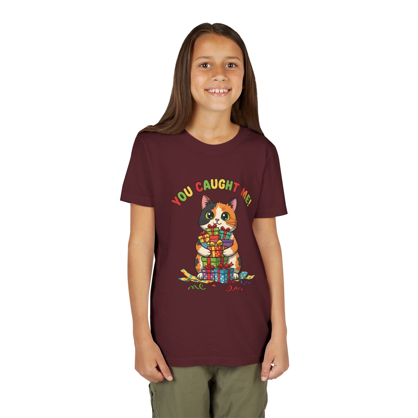 'You Caught Me' Design - Cat Themed Youth Short Sleeve Tee