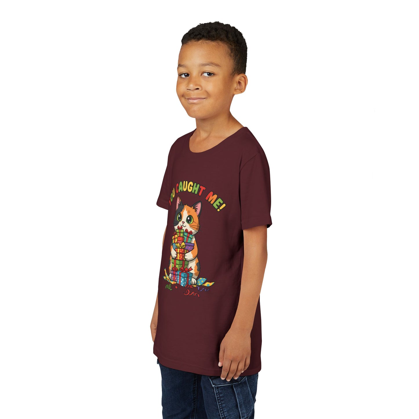 'You Caught Me' Design - Cat Themed Youth Short Sleeve Tee