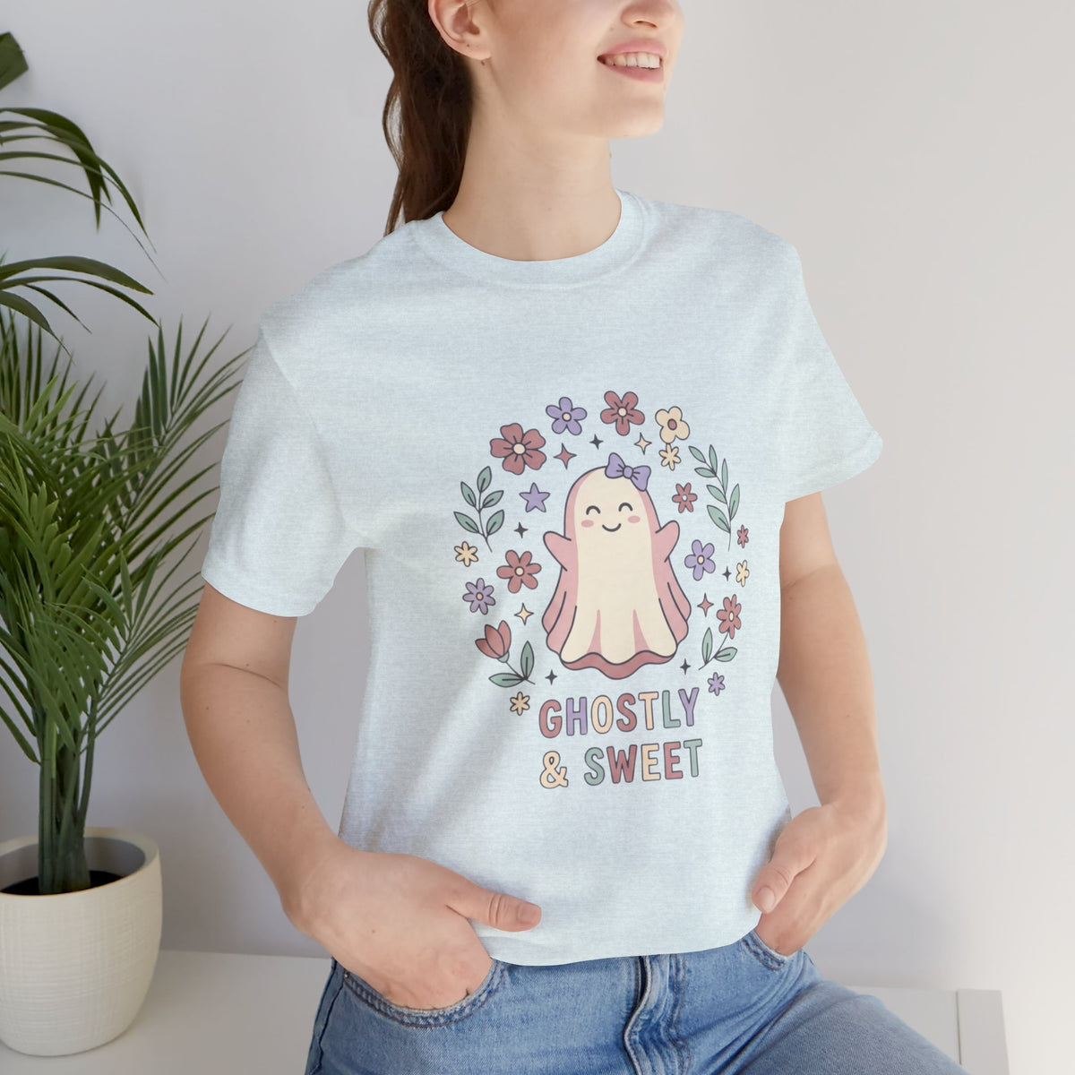 Ghostly & Sweet Floral Tee — Cute Pastel Ghost Graphic T-Shirt