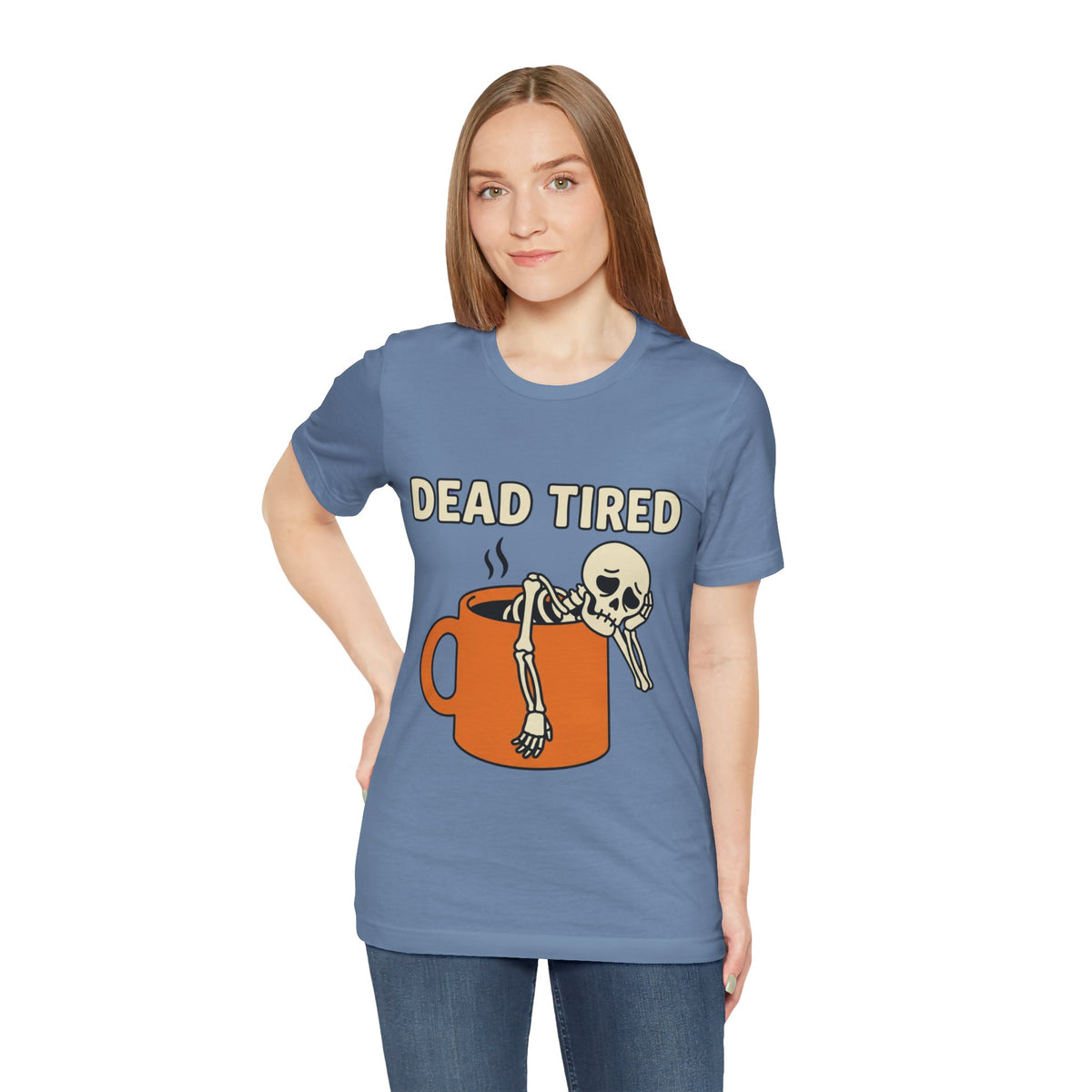 Dead Tired Tee – Funny Skeleton in Coffee Mug Graphic T-Shirt