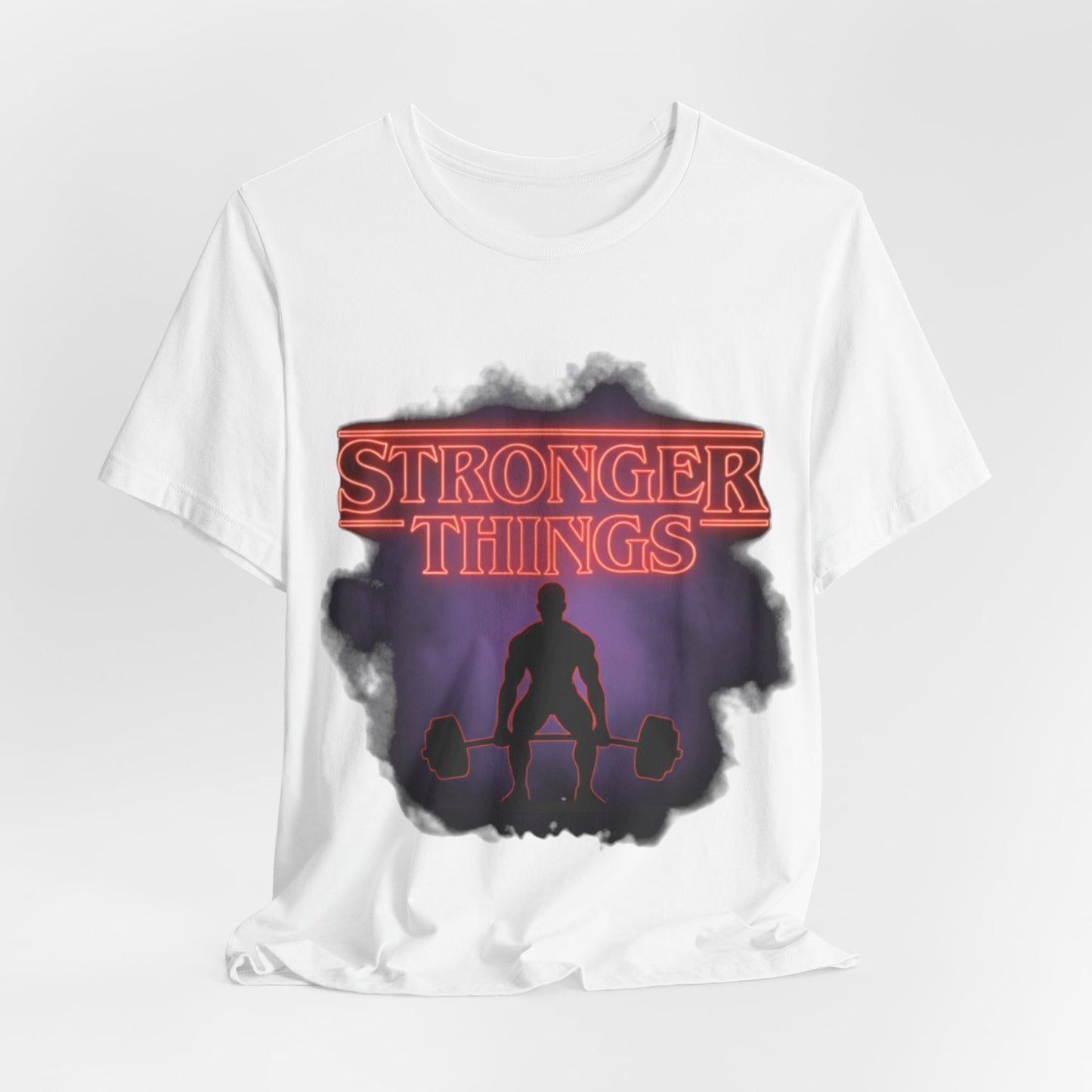 Stronger Things Weightlifting Tee — Retro Gym Silhouette Shirt