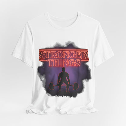 Stronger Things Weightlifting Tee — Retro Gym Silhouette Shirt