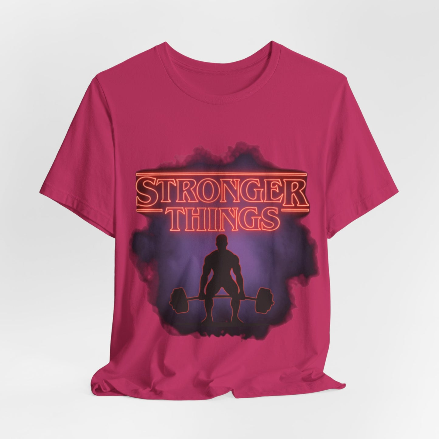 Stronger Things Weightlifting Tee — Retro Gym Silhouette Shirt