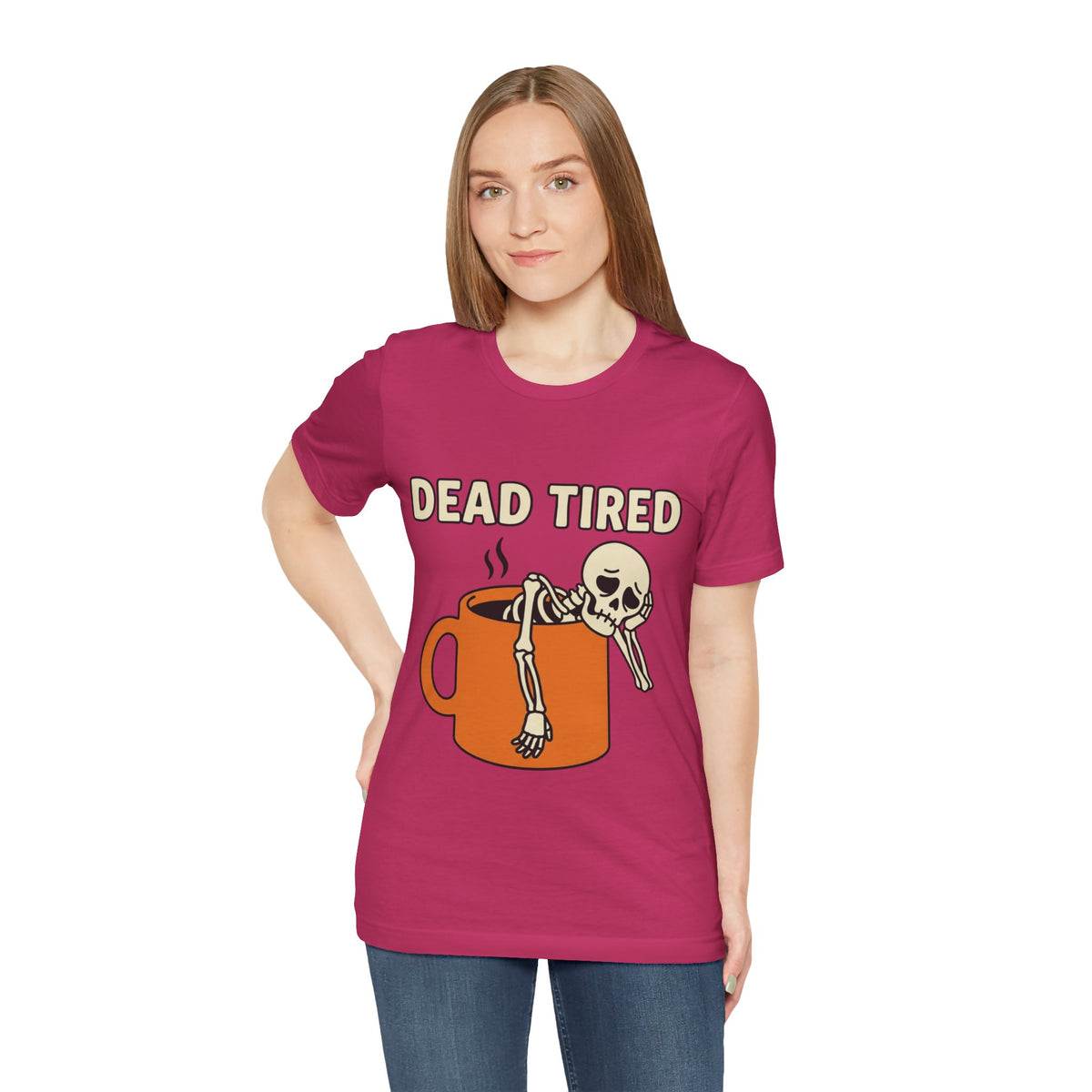 Dead Tired Tee – Funny Skeleton in Coffee Mug Graphic T-Shirt
