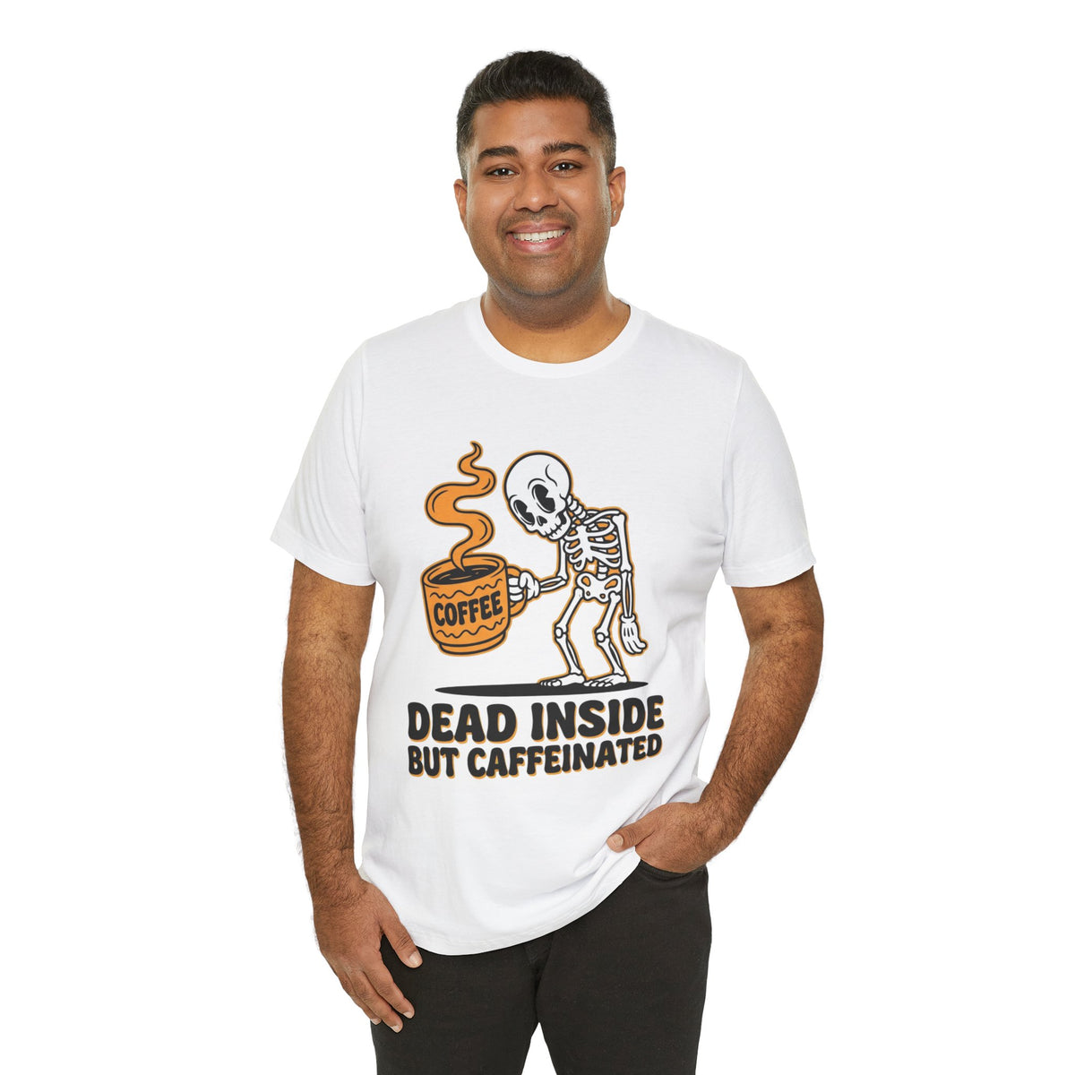 Dead Inside But Caffeinated Tee — Funny Coffee Skeleton T-Shirt