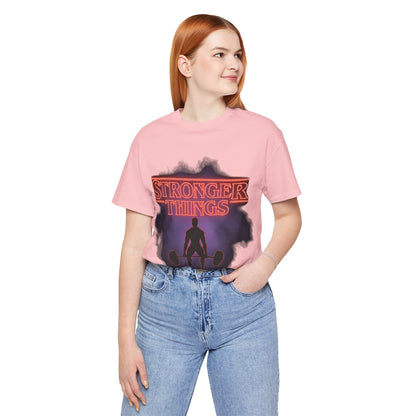 Stronger Things Weightlifting Tee — Retro Gym Silhouette Shirt