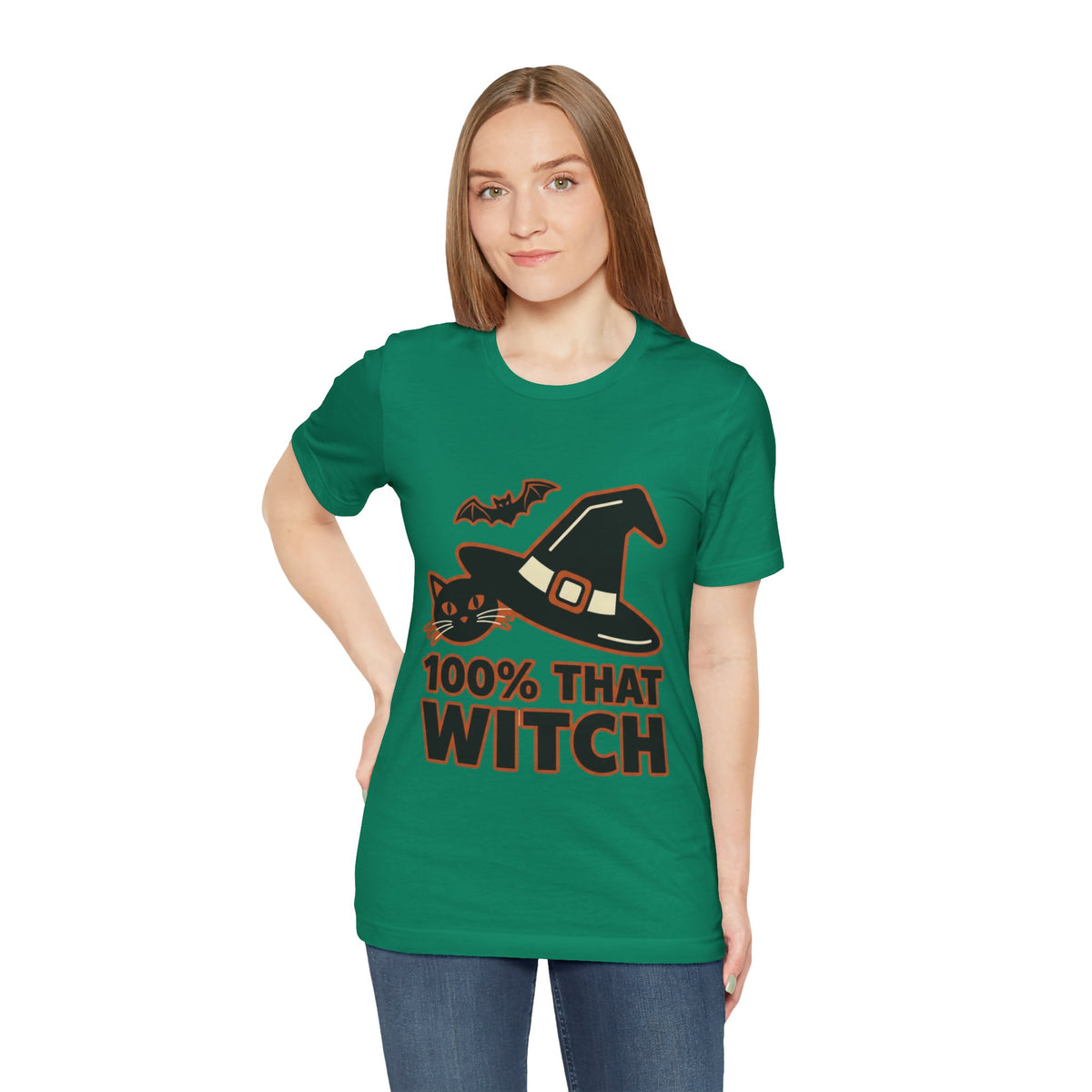 100% That Witch Halloween Cat Jersey Tee