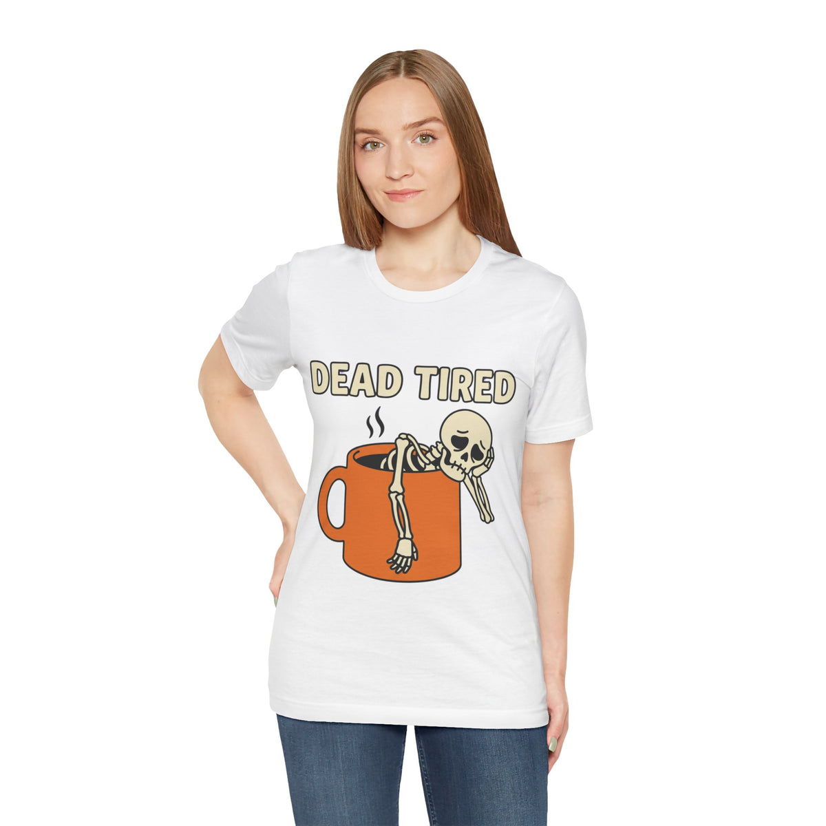 Dead Tired Tee – Funny Skeleton in Coffee Mug Graphic T-Shirt