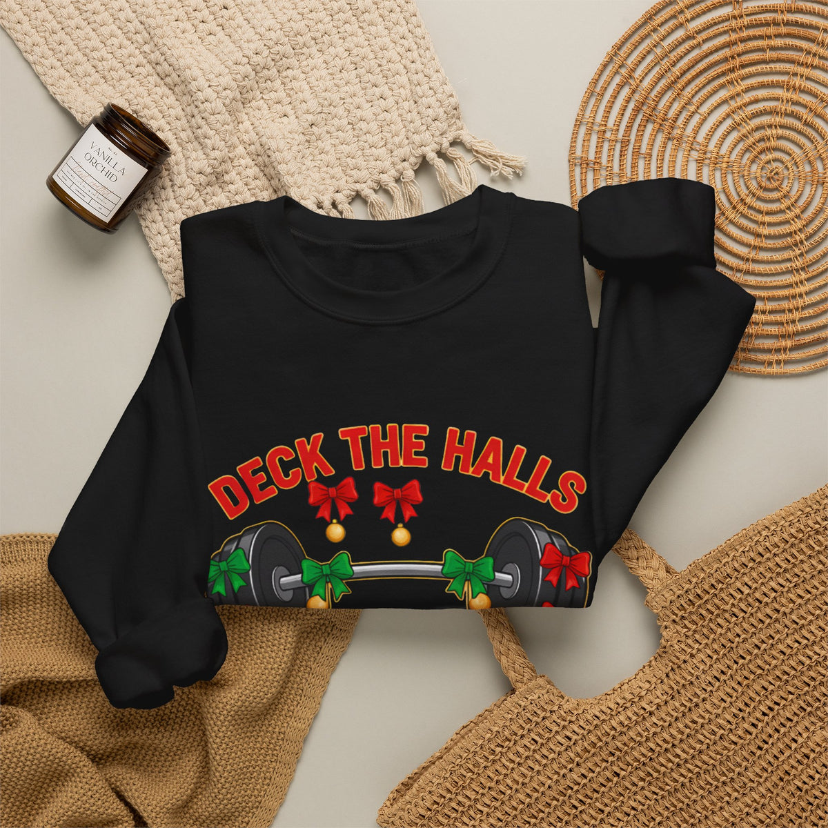 Deck the Halls with Bows and Barbells Christmas Sweatshirt