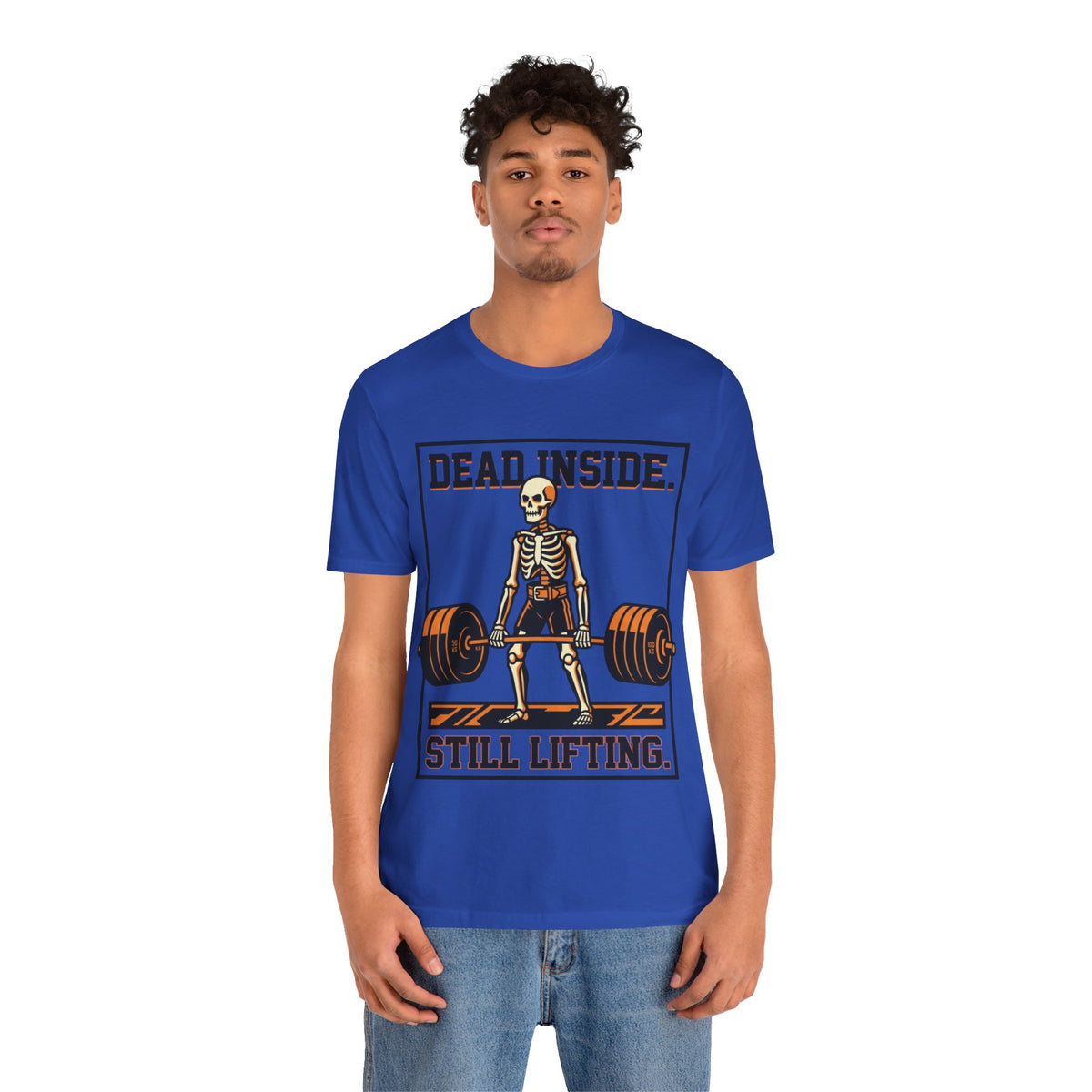 Dead Inside Still Lifting T-Shirt — Skeleton Weightlifting Gym Tee