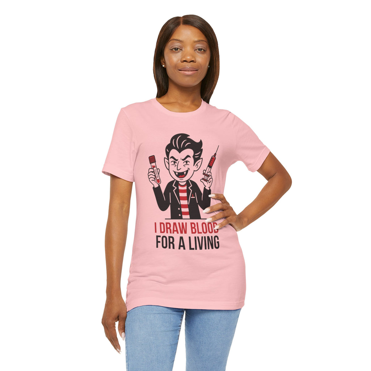 Phlebotomy T-Shirt – "I Draw Blood for a Living" Funny Vampire Nurse Halloween Tee
