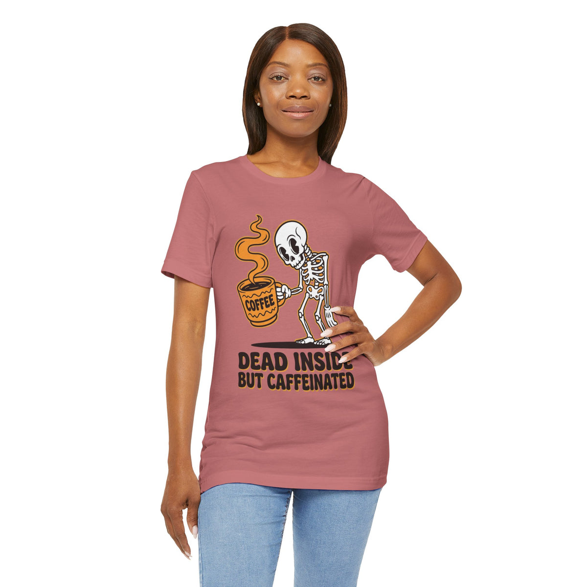 Dead Inside But Caffeinated Tee — Funny Coffee Skeleton T-Shirt