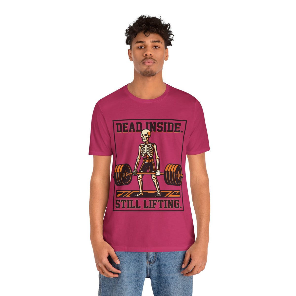 Dead Inside Still Lifting T-Shirt — Skeleton Weightlifting Gym Tee
