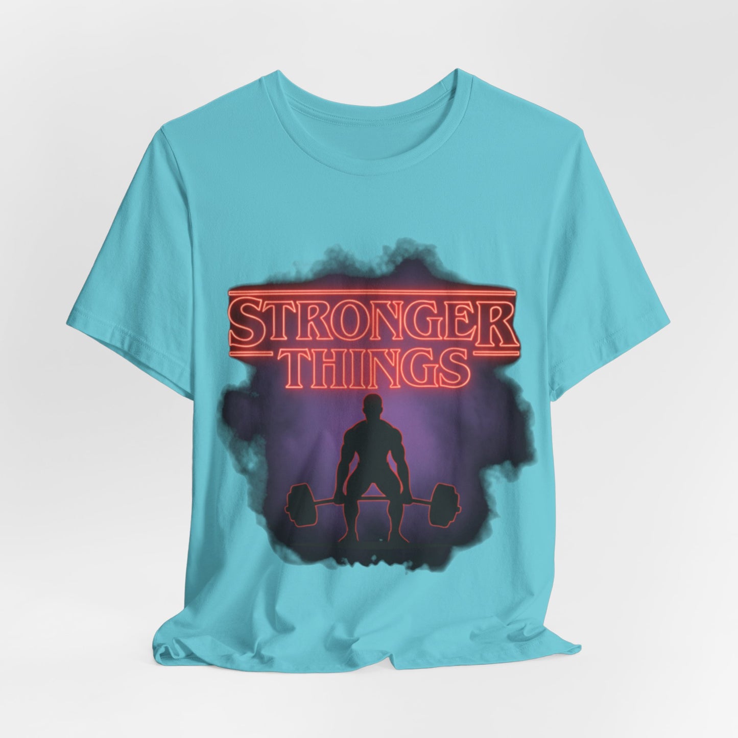 Stronger Things Weightlifting Tee — Retro Gym Silhouette Shirt
