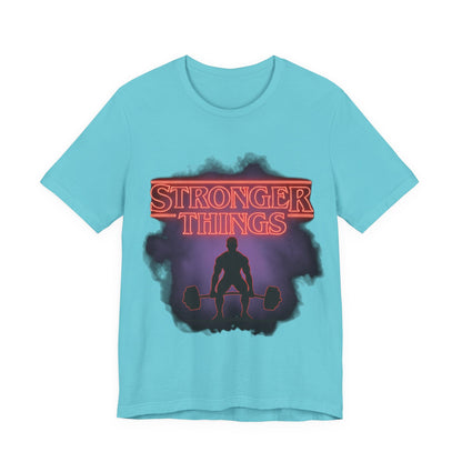 Stronger Things Weightlifting Tee — Retro Gym Silhouette Shirt