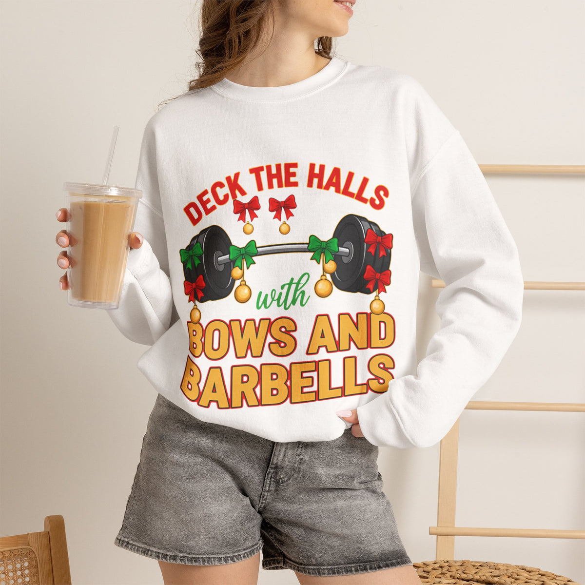 Deck the Halls with Bows and Barbells Christmas Sweatshirt