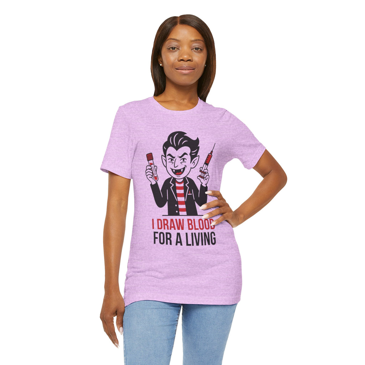 Phlebotomy T-Shirt – "I Draw Blood for a Living" Funny Vampire Nurse Halloween Tee
