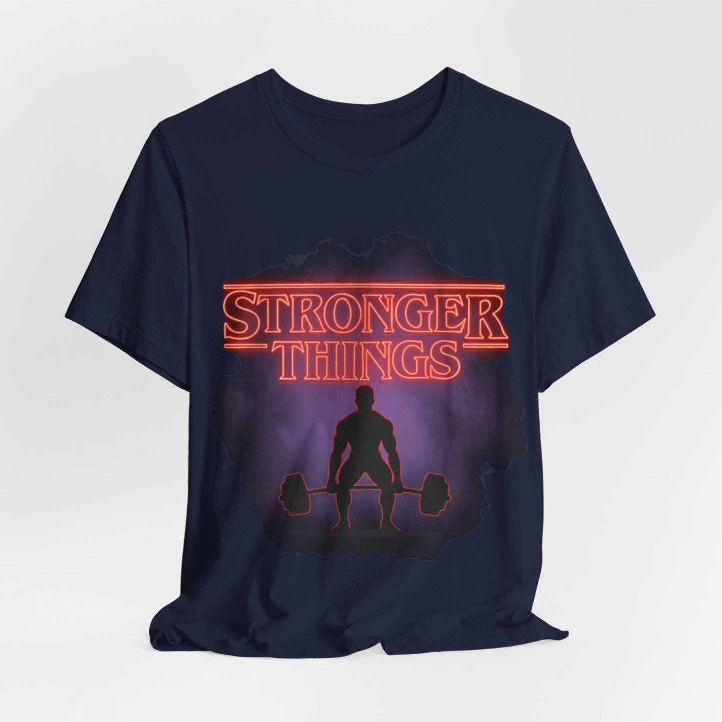 Stronger Things Weightlifting Tee — Retro Gym Silhouette Shirt