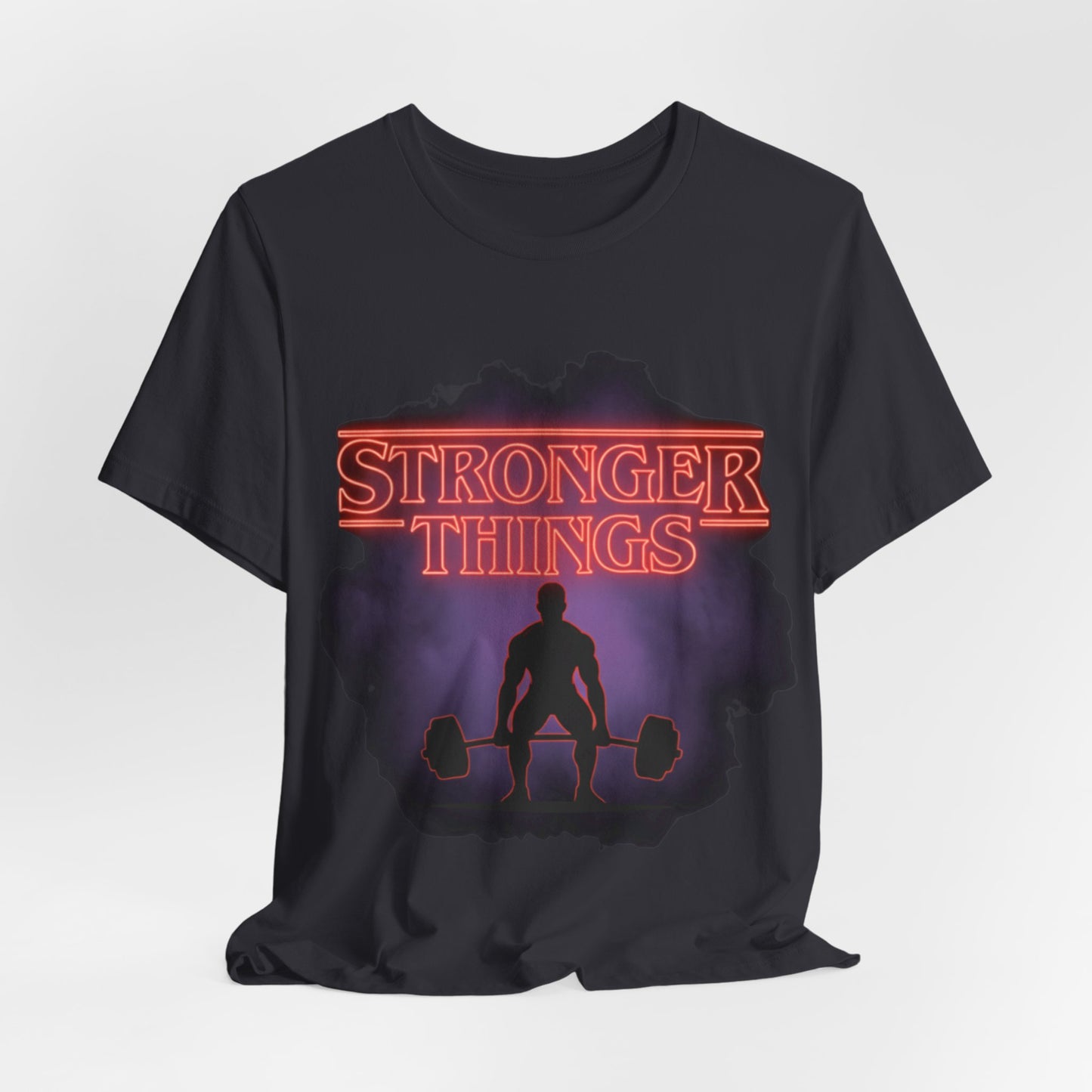 Stronger Things Weightlifting Tee — Retro Gym Silhouette Shirt
