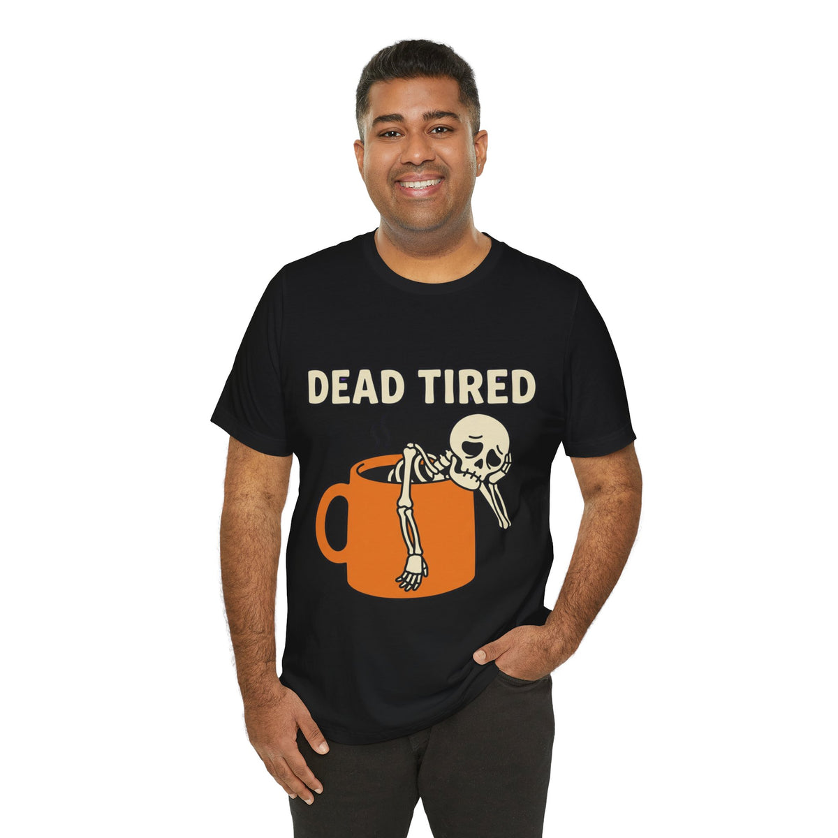 Dead Tired Tee – Funny Skeleton in Coffee Mug Graphic T-Shirt