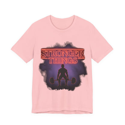 Stronger Things Weightlifting Tee — Retro Gym Silhouette Shirt