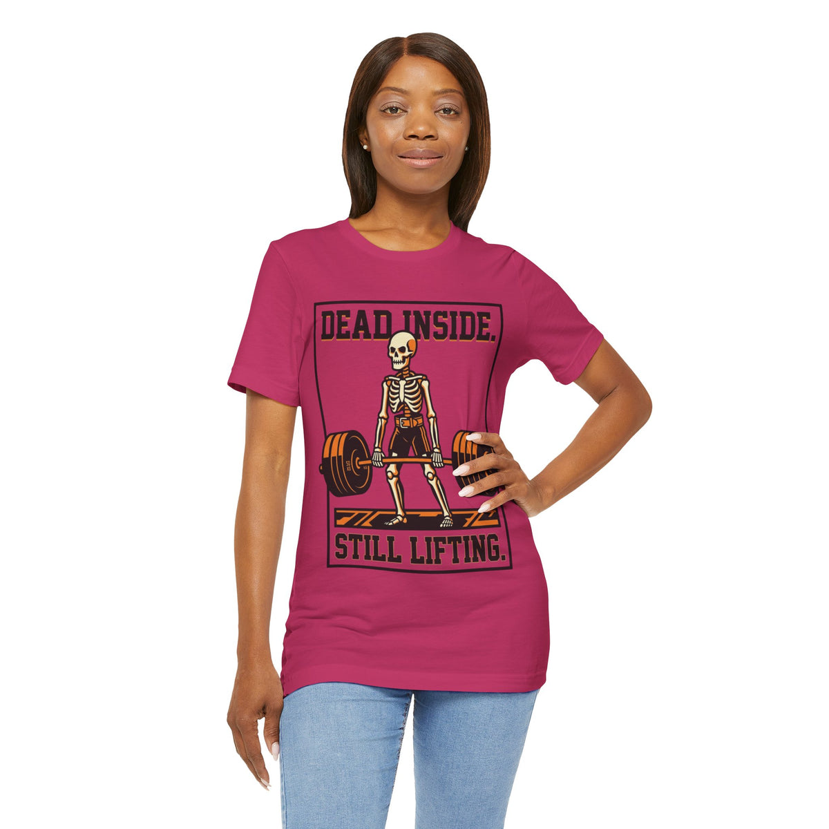 Dead Inside Still Lifting T-Shirt — Skeleton Weightlifting Gym Tee