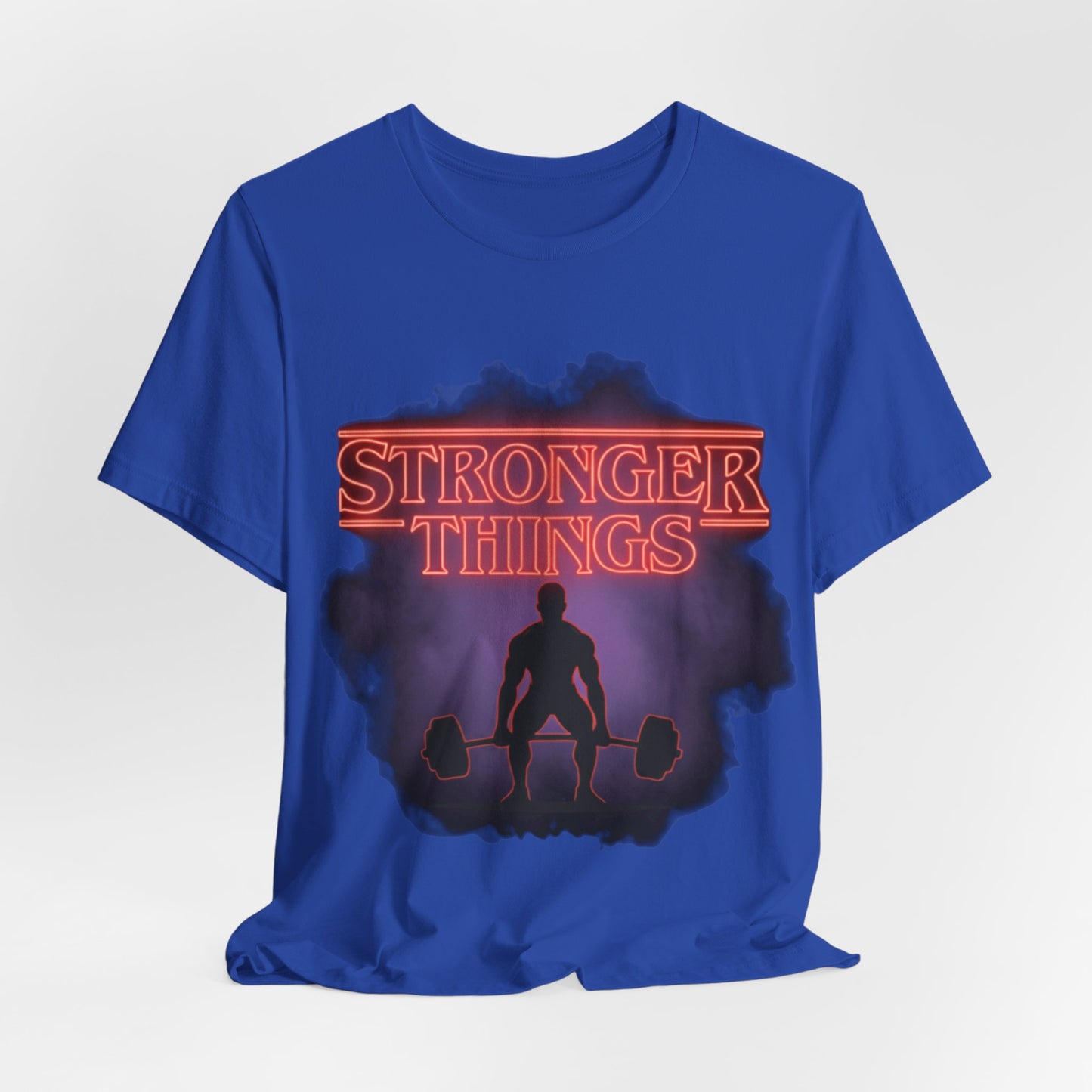 Stronger Things Weightlifting Tee — Retro Gym Silhouette Shirt