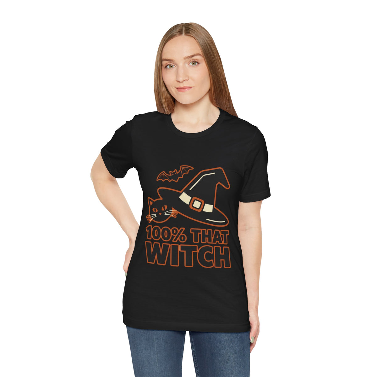 100% That Witch Halloween Cat Jersey Tee