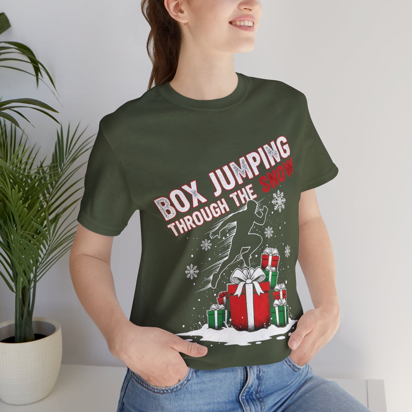 Box Jumping Through The Snow Christmas T-Shirt