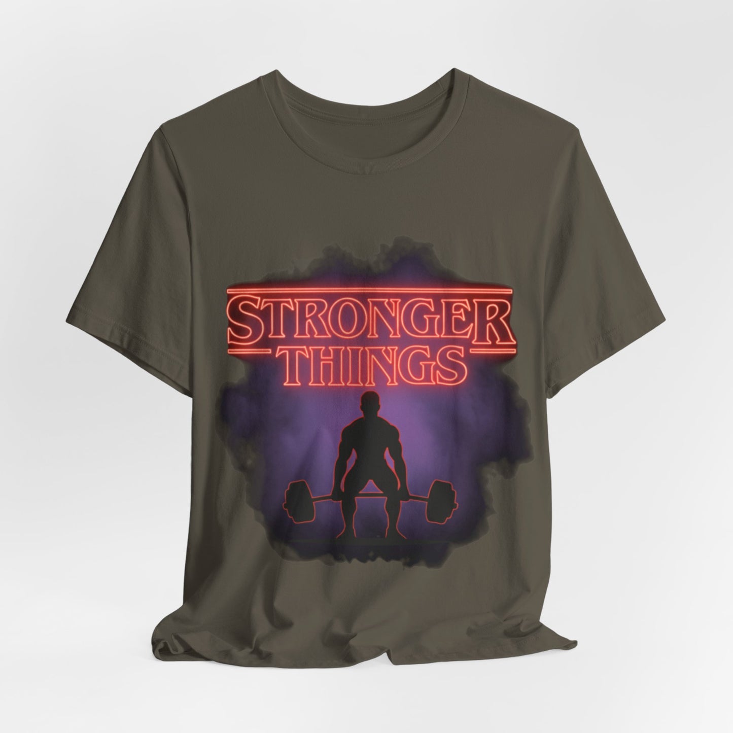 Stronger Things Weightlifting Tee — Retro Gym Silhouette Shirt
