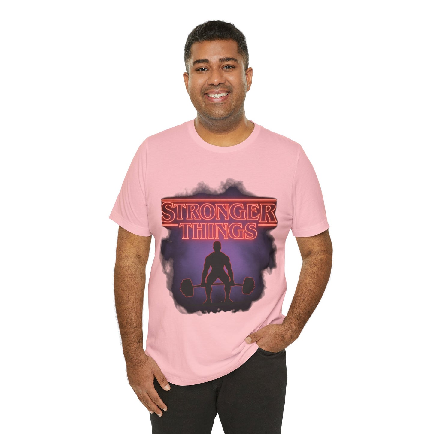 Stronger Things Weightlifting Tee — Retro Gym Silhouette Shirt