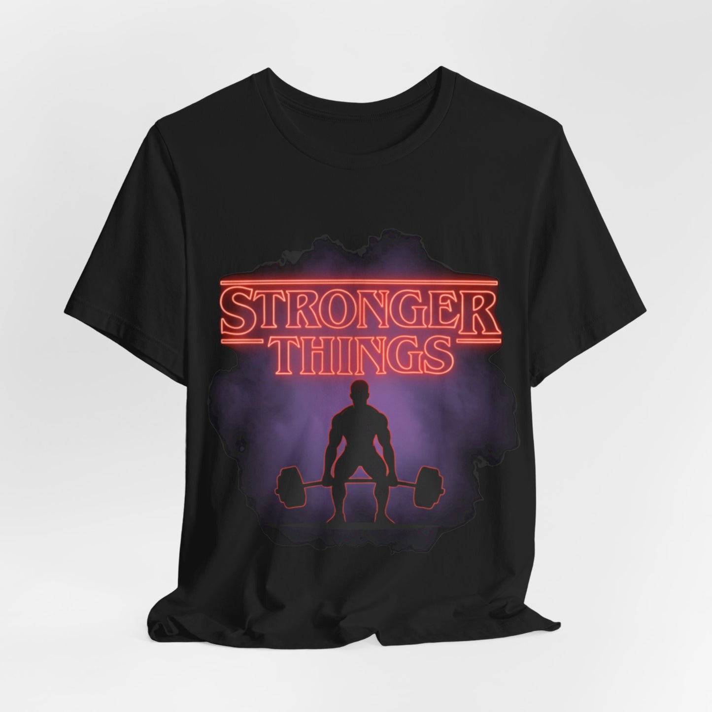Stronger Things Weightlifting Tee — Retro Gym Silhouette Shirt