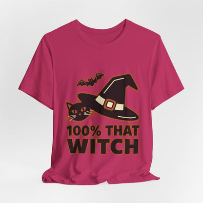100% That Witch Halloween Cat Jersey Tee