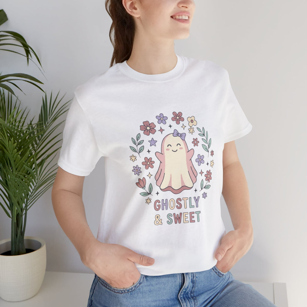 Ghostly & Sweet Floral Tee — Cute Pastel Ghost Graphic T-Shirt