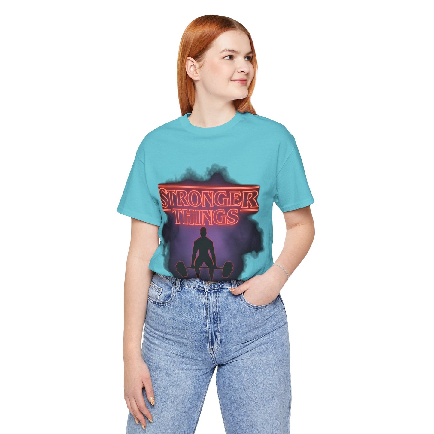 Stronger Things Weightlifting Tee — Retro Gym Silhouette Shirt