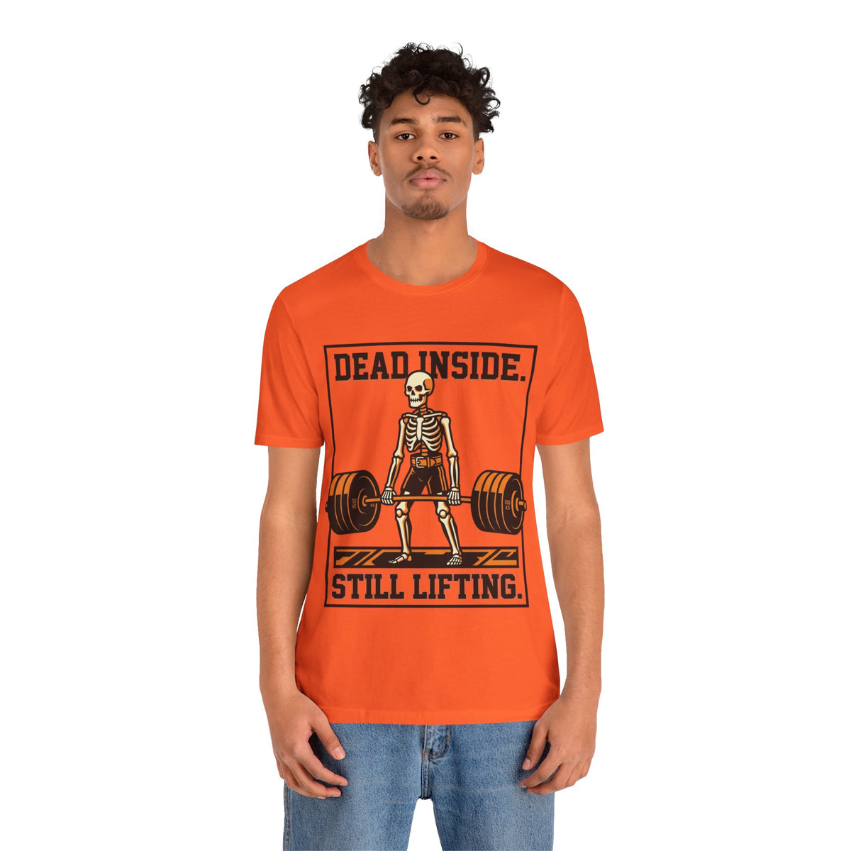 Dead Inside Still Lifting T-Shirt — Skeleton Weightlifting Gym Tee